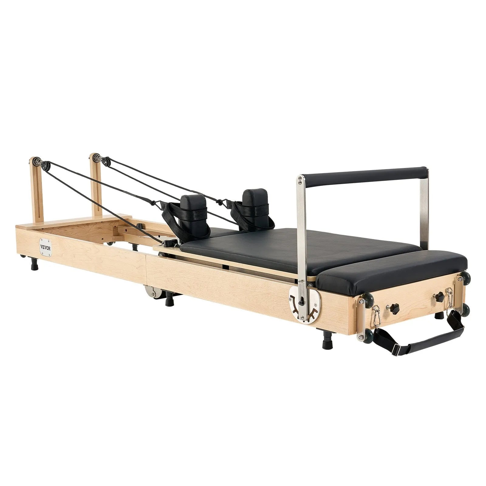VEVOR salokāms koka pilates reformeris ar dubulto pretestību (atsperes un troses), pilates gulta ar sēdēšanas kasti, piemērots mājas sporta zālei un studijai, slodze līdz 181 kg