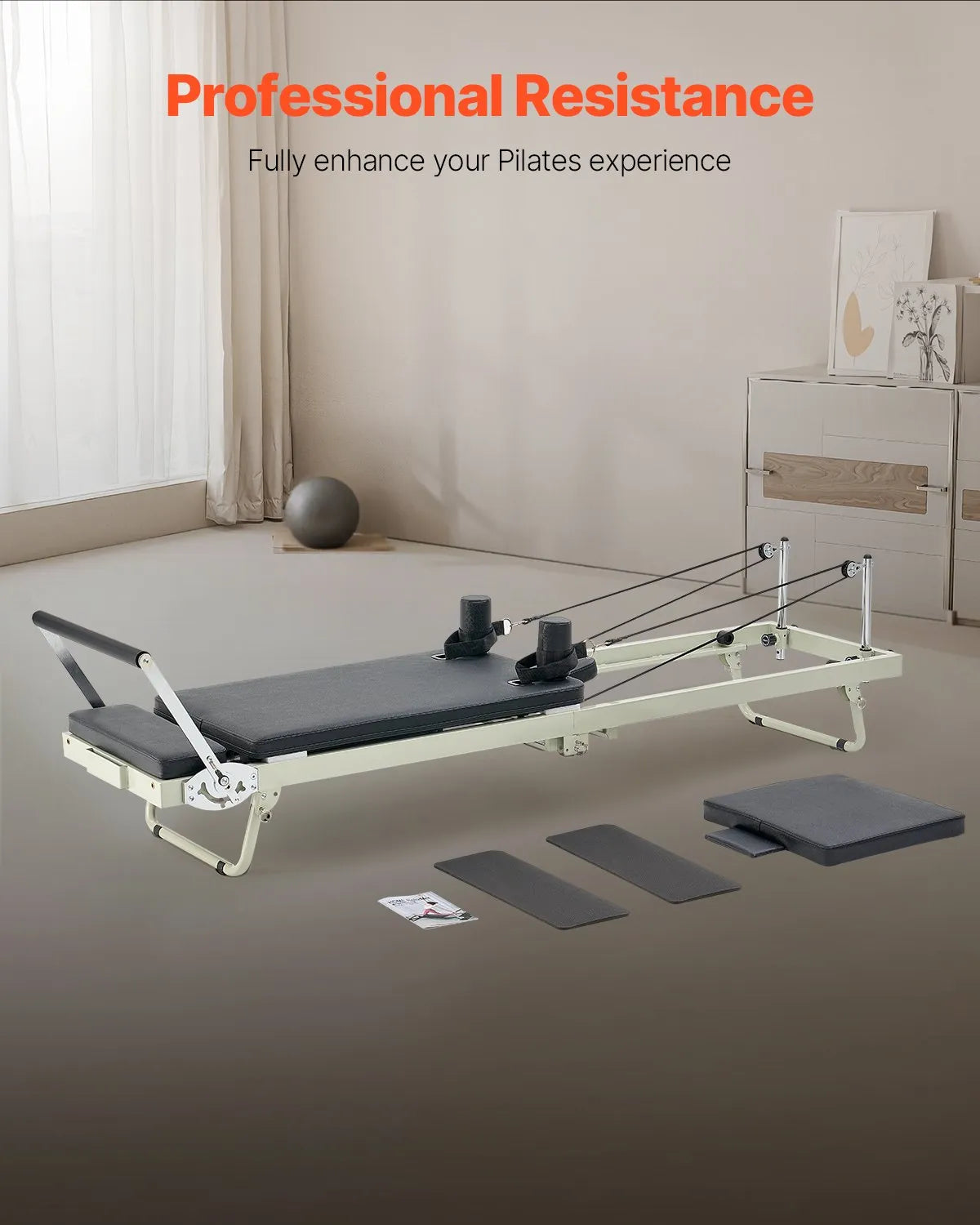 VEVOR salokāms pilates reformeris ar dubulto pretestību (atsperes un troses), pilates treniņu iekārta mājas sporta zālei un studijai, piemērots iesācējiem un pieredzējušiem lietotājiem, slodze līdz 181 kg