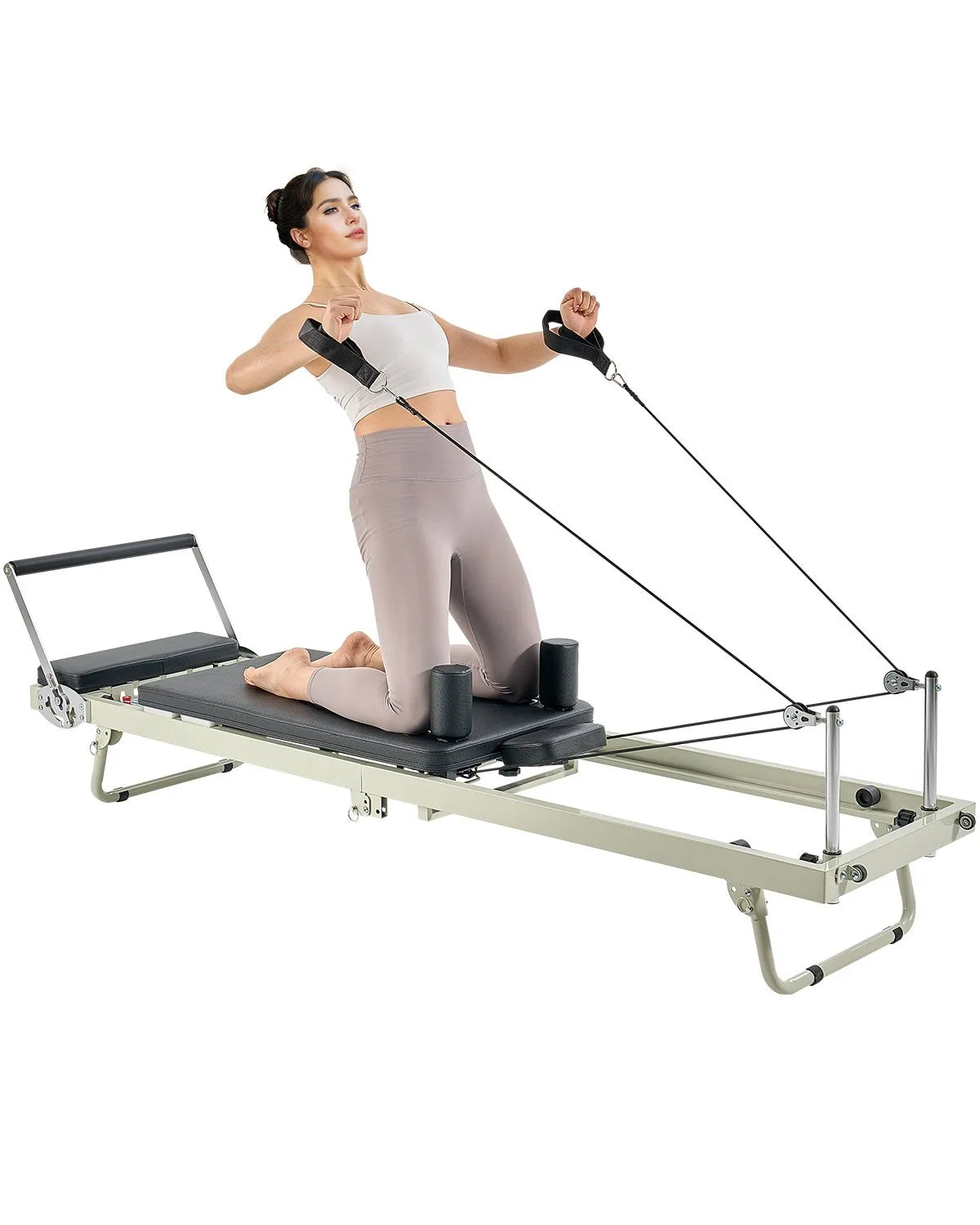 VEVOR salokāms pilates reformeris ar dubulto pretestību (atsperes un troses), pilates treniņu iekārta mājas sporta zālei un studijai, piemērots iesācējiem un pieredzējušiem lietotājiem, slodze līdz 181 kg
