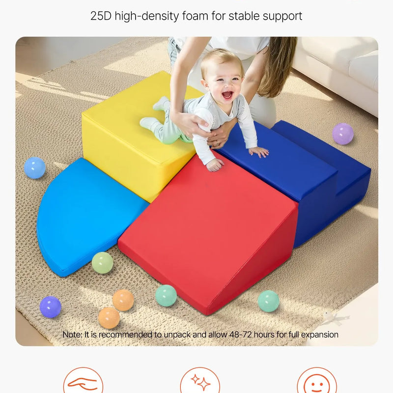 VEVOR Bērnu kāpšanas rotaļu komplekts, 4 daļas, putu kāpšanas bloki bērniem no 6 mēnešiem līdz 3 gadiem, PU ādas pārklājums, iekštelpu rāpošanas un slīdēšanas aktivitāšu komplekts, viegli tīrāms