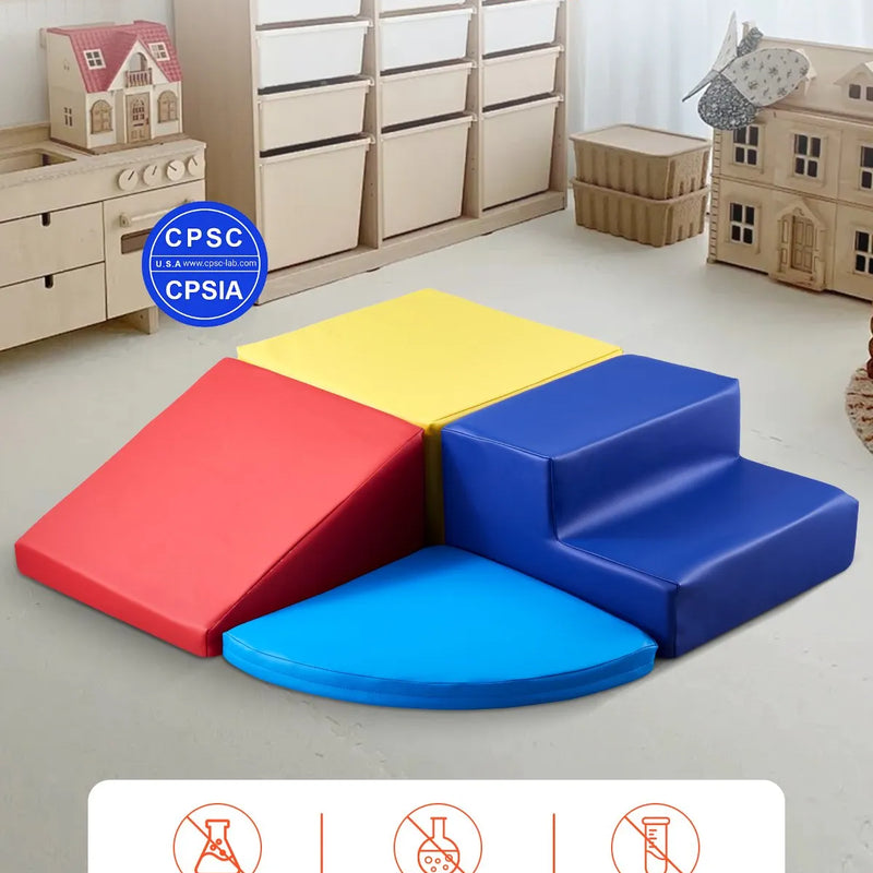 VEVOR Bērnu kāpšanas rotaļu komplekts, 4 daļas, putu kāpšanas bloki bērniem no 6 mēnešiem līdz 3 gadiem, PU ādas pārklājums, iekštelpu rāpošanas un slīdēšanas aktivitāšu komplekts, viegli tīrāms