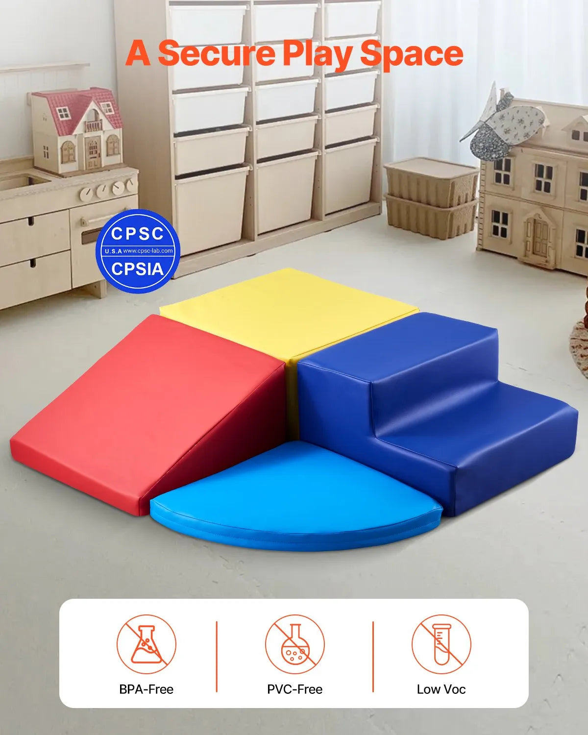VEVOR Bērnu kāpšanas rotaļu komplekts, 4 daļas, putu kāpšanas bloki bērniem no 6 mēnešiem līdz 3 gadiem, PU ādas pārklājums, iekštelpu rāpošanas un slīdēšanas aktivitāšu komplekts, viegli tīrāms
