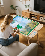 VEVOR 1500 detaļu puzles galds ar salokāmām kājām, 4 atvilktnēm un pārsegu, 86 x 63 cm pārnēsājams koka dēlis ar filca virsmu, regulējams 6 slīpuma leņķos, puzļu piederumi pieaugušajiem, dāvana mammai