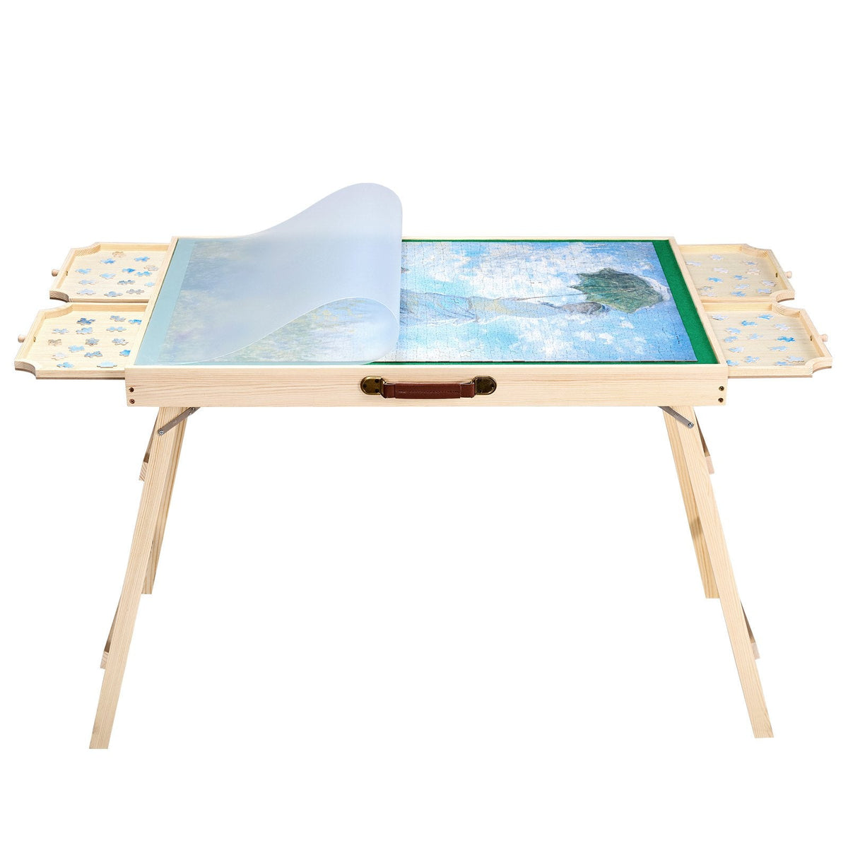 VEVOR 1500 detaļu puzles galds ar salokāmām kājām, 4 atvilktnēm un pārsegu, 86 x 63 cm pārnēsājams koka dēlis ar filca virsmu, regulējams 6 slīpuma leņķos, puzļu piederumi pieaugušajiem, dāvana mammai