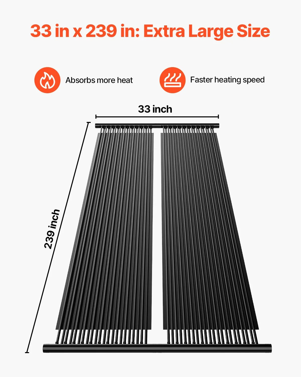 VEVOR Saules baseina sildītājs, 0,84 × 6,1 m HDPE saules kolektora panelis (2 gab.), izturīgs un laikapstākļu noturīgs, ar pilnu piederumu komplektu, universāls risinājums ūdens temperatūras paaugstināšanai virszemes un iebūvējamiem baseiniem
