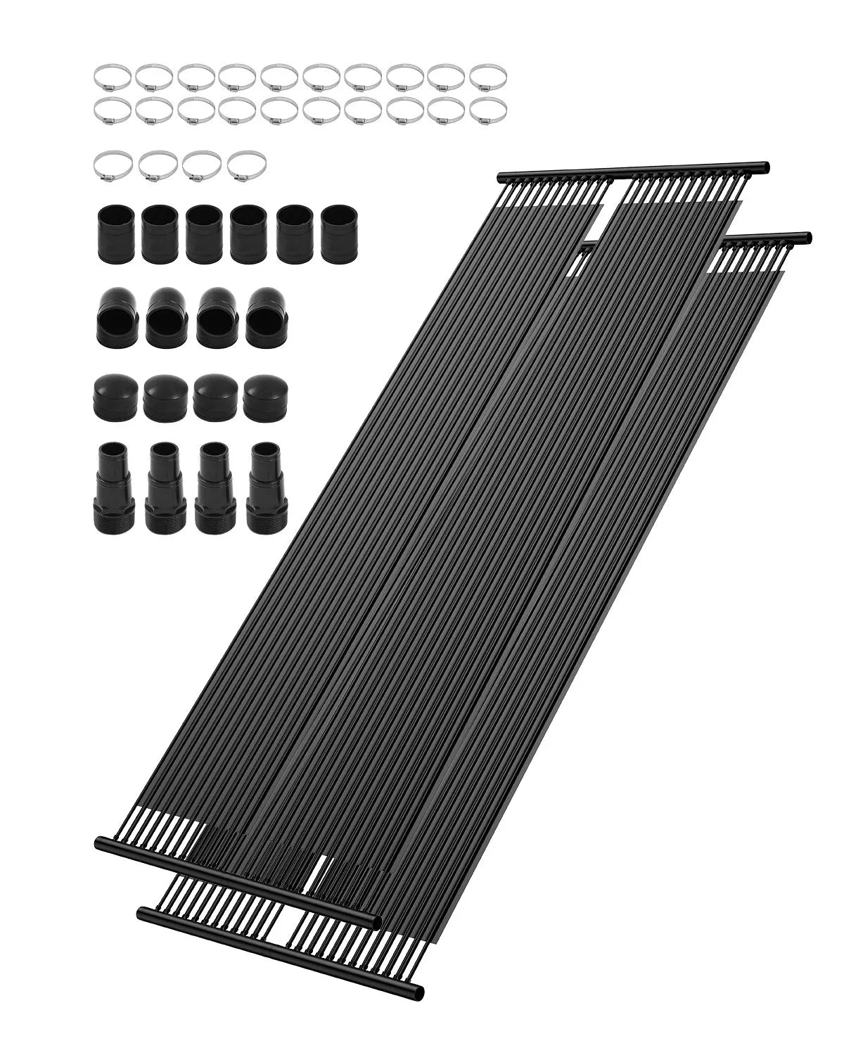 VEVOR Saules baseina sildītājs, 0,84 × 6,1 m HDPE saules kolektora panelis (2 gab.), izturīgs un laikapstākļu noturīgs, ar pilnu piederumu komplektu, universāls risinājums ūdens temperatūras paaugstināšanai virszemes un iebūvējamiem baseiniem