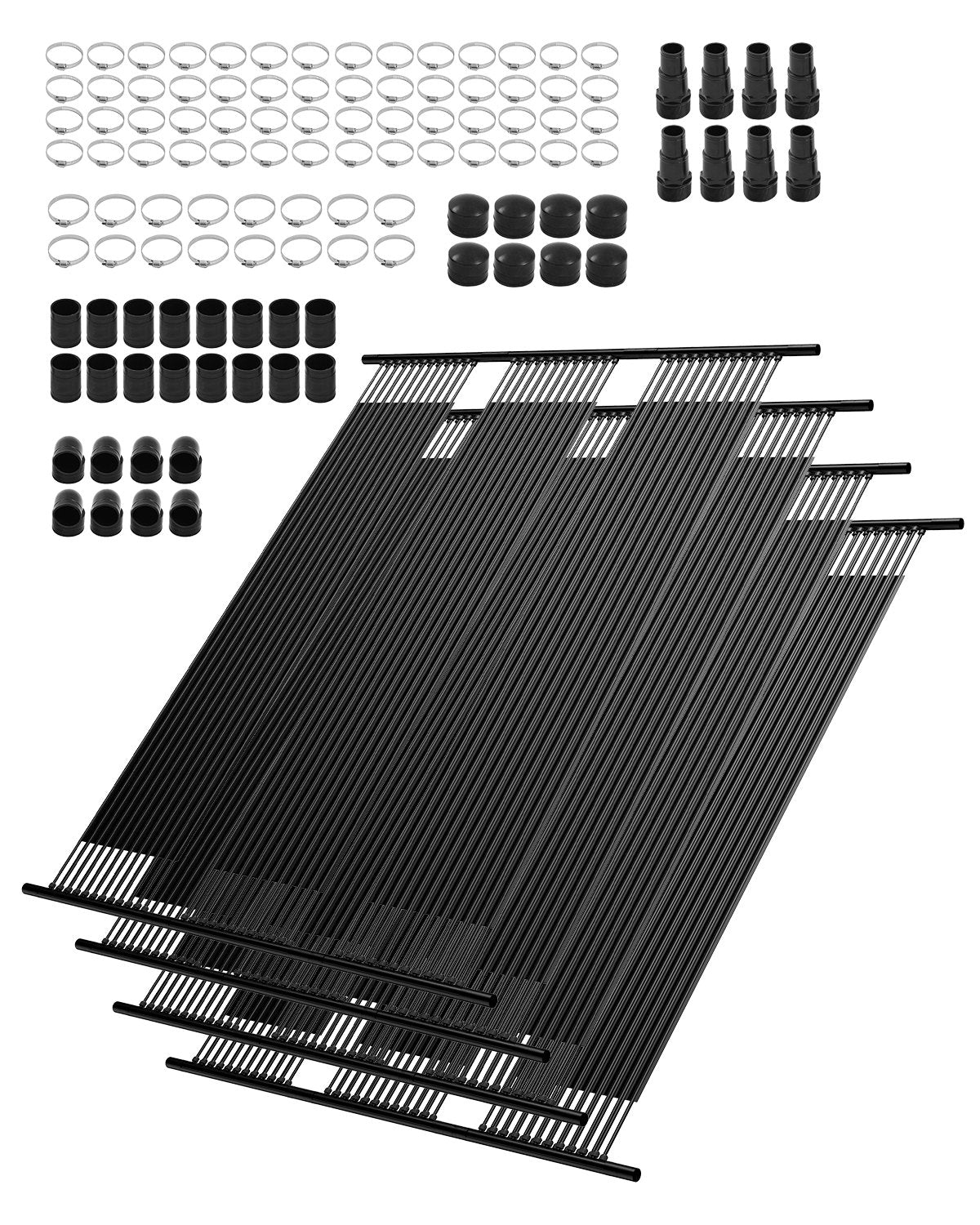 VEVOR Saules baseina sildītājs, 1,22 × 3,05 m HDPE saules paneļi (4 gab.) ar pilnu piederumu komplektu, izturīgi un laikapstākļu noturīgi, universāli ūdens temperatūras paaugstināšanai, piemēroti virszemes un iebūvējamajiem baseiniem