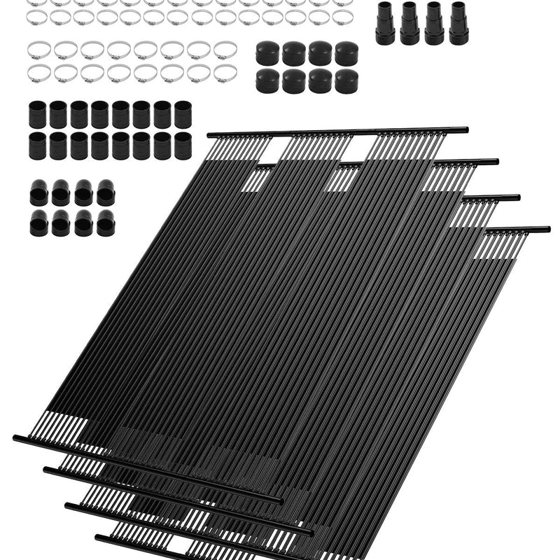 VEVOR Saules baseina sildītājs, 1,22 × 3,05 m HDPE saules paneļi (4 gab.) ar pilnu piederumu komplektu, izturīgi un laikapstākļu noturīgi, universāli ūdens temperatūras paaugstināšanai, piemēroti virszemes un iebūvējamajiem baseiniem