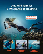 VEVOR 0,5 l pārnēsājams niršanas balons ar sūkni, skābekļa balons ar 5–10 min elpošanas laiku, niršanas dziļums līdz 30 m, uzpildāms snorkelēšanas gaisa balons zemūdens izpētei