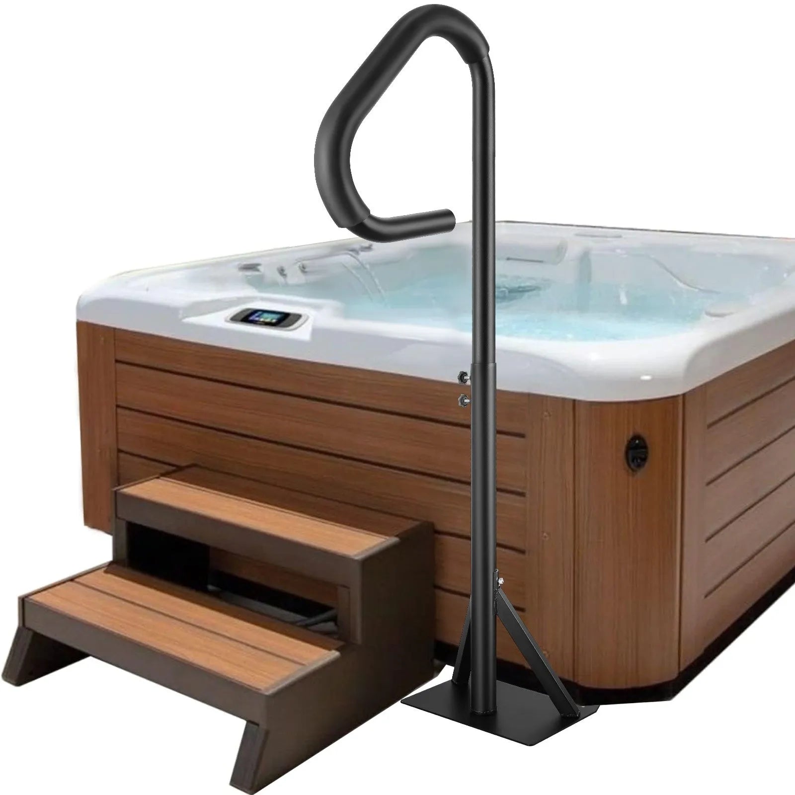 VEVOR grozāmas burbuļvannas margas, 360° rotācija, regulējams augstums 88,9–144,8 cm, rūsas izturīgas alumīnija sānu margas SPA un burbuļvannām ar pabīdāmu pamatni, lietošanai iekštelpās un ārā, kravnesība 272,2 kg