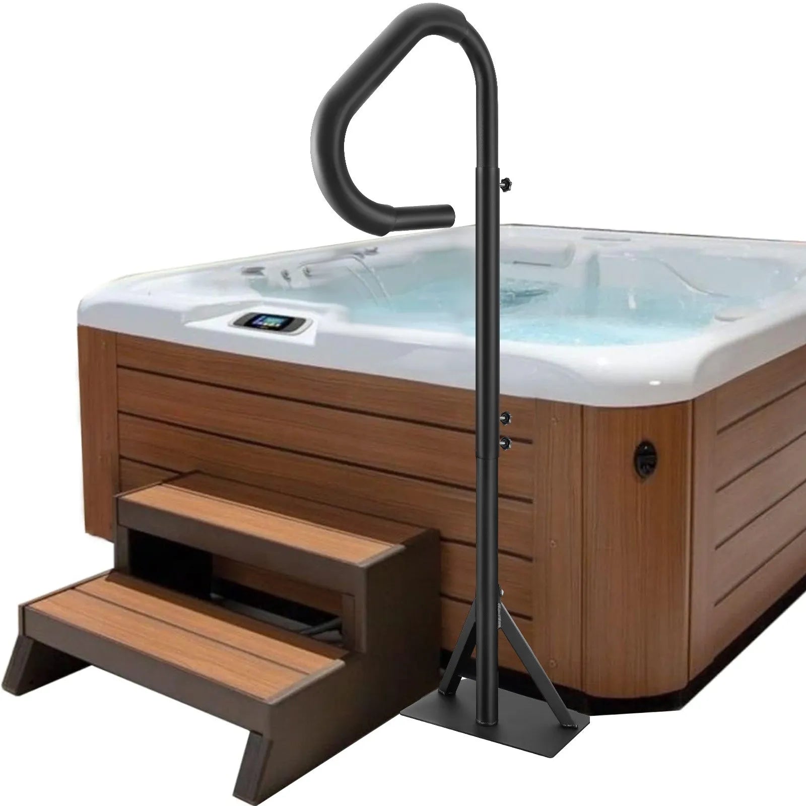 VEVOR burbuļvannas margas ar 360° pagriezienu, regulējams augstums 122–160 cm, pret rūsu noturīgas alumīnija spa margas ar pabīdāmu pamatni montāžai zem vannas, lietošanai iekštelpās un ārā, maksimālā slodze 272 kg