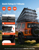 VEVOR jumta telts ar cieto apvalku 2–3 personām, alumīnija konstrukcija ar trīskrāsu LED apgaismojumu, biezs matracis un logs, ūdensizturīga un vēja noturīga, piemērota Jeep, SUV un pikapam