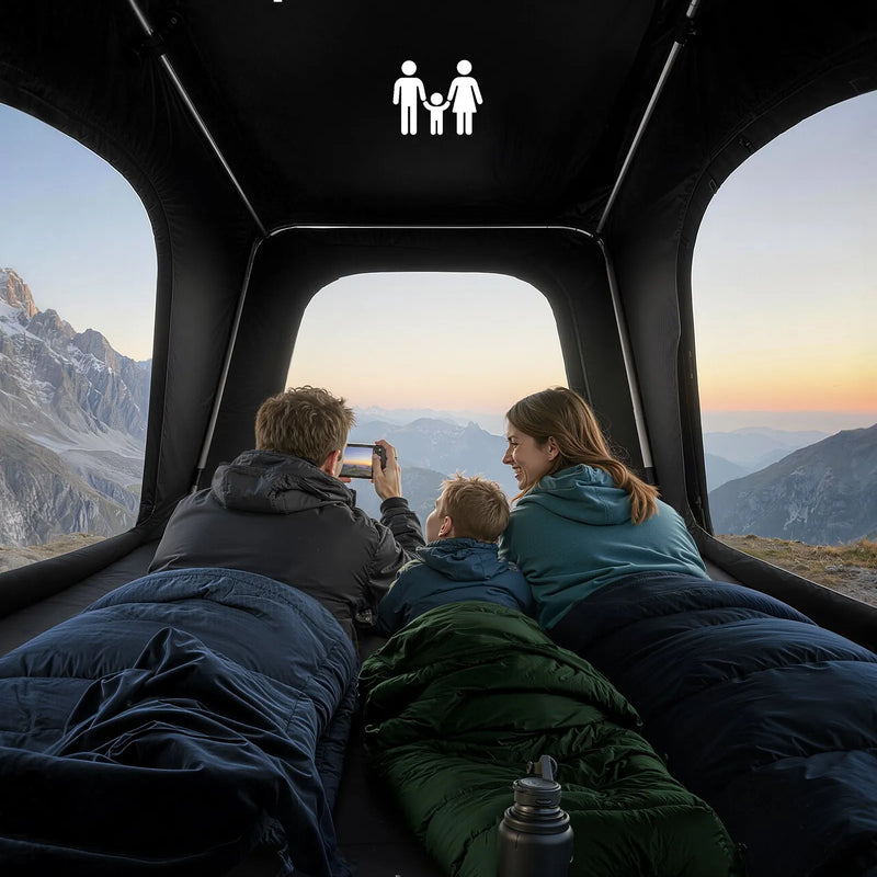 VEVOR jumta telts ar cieto apvalku 2–3 personām, alumīnija konstrukcija ar trīskrāsu LED apgaismojumu, biezs matracis un logs, ūdensizturīga un vēja noturīga, piemērota Jeep, SUV un pikapam