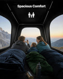 VEVOR jumta telts ar cieto apvalku 2–3 personām, alumīnija konstrukcija ar trīskrāsu LED apgaismojumu, biezs matracis un logs, ūdensizturīga un vēja noturīga, piemērota Jeep, SUV un pikapam