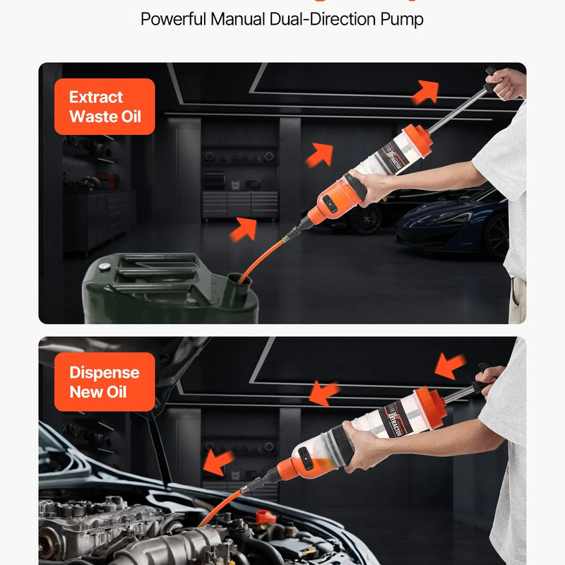 VEVOR 1,5 l šķidruma ekstraktors manuāls automobiļu šķidruma sūknis ar garu šļūteni un pagarinājuma caurulēm, eļļas šļirce zāles pļāvējiem, automašīnām, laivām, golfa ratiem un motocikliem