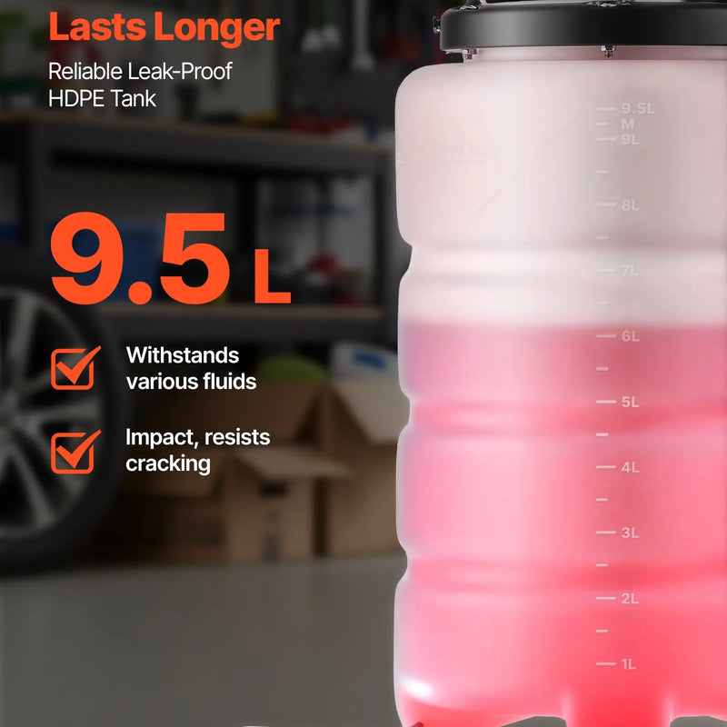 VEVOR šķidruma ekstraktors 9,5 l manuāls vakuuma eļļas maiņas sūknis ar 150 cm šļūteni un trim 120 cm pagarinājuma caurulēm, HDPE tvertne automašīnām, zāles pļāvējiem un laivām