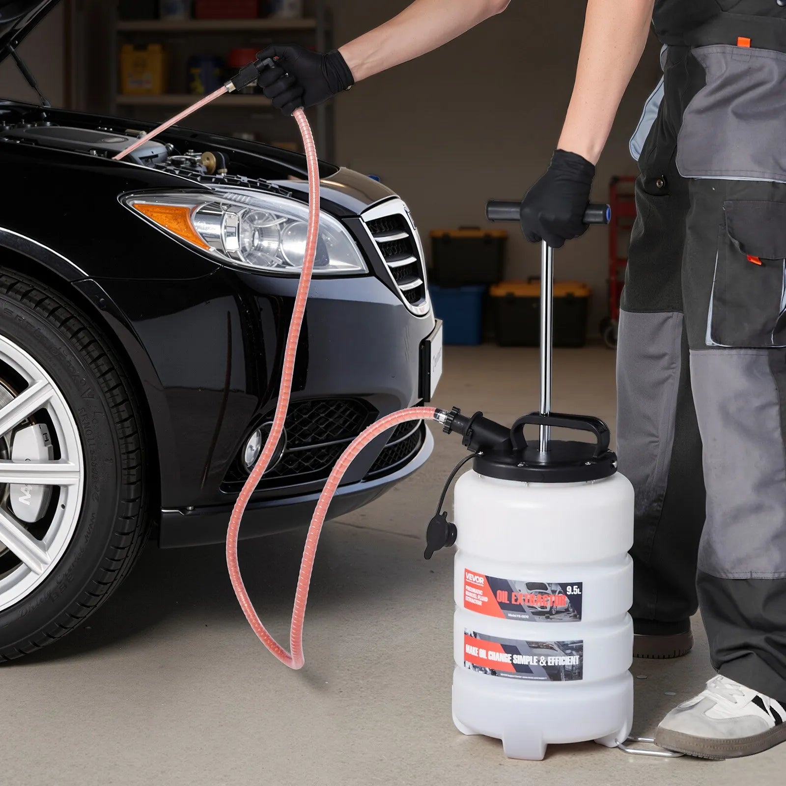 VEVOR šķidruma ekstraktors 9,5 l manuāls vakuuma eļļas maiņas sūknis ar 150 cm šļūteni un trim 120 cm pagarinājuma caurulēm, HDPE tvertne automašīnām, zāles pļāvējiem un laivām