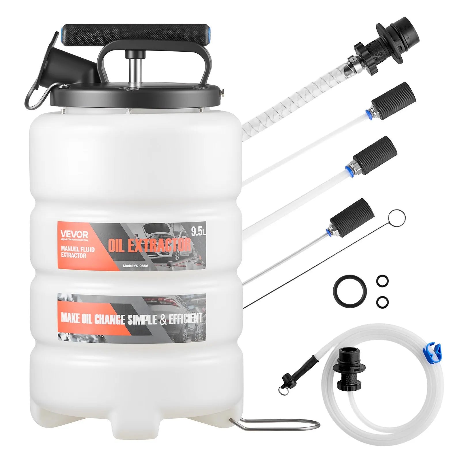VEVOR šķidruma ekstraktors 9,5 l manuāls vakuuma eļļas maiņas sūknis ar 150 cm šļūteni un trim 120 cm pagarinājuma caurulēm, HDPE tvertne automašīnām, zāles pļāvējiem un laivām