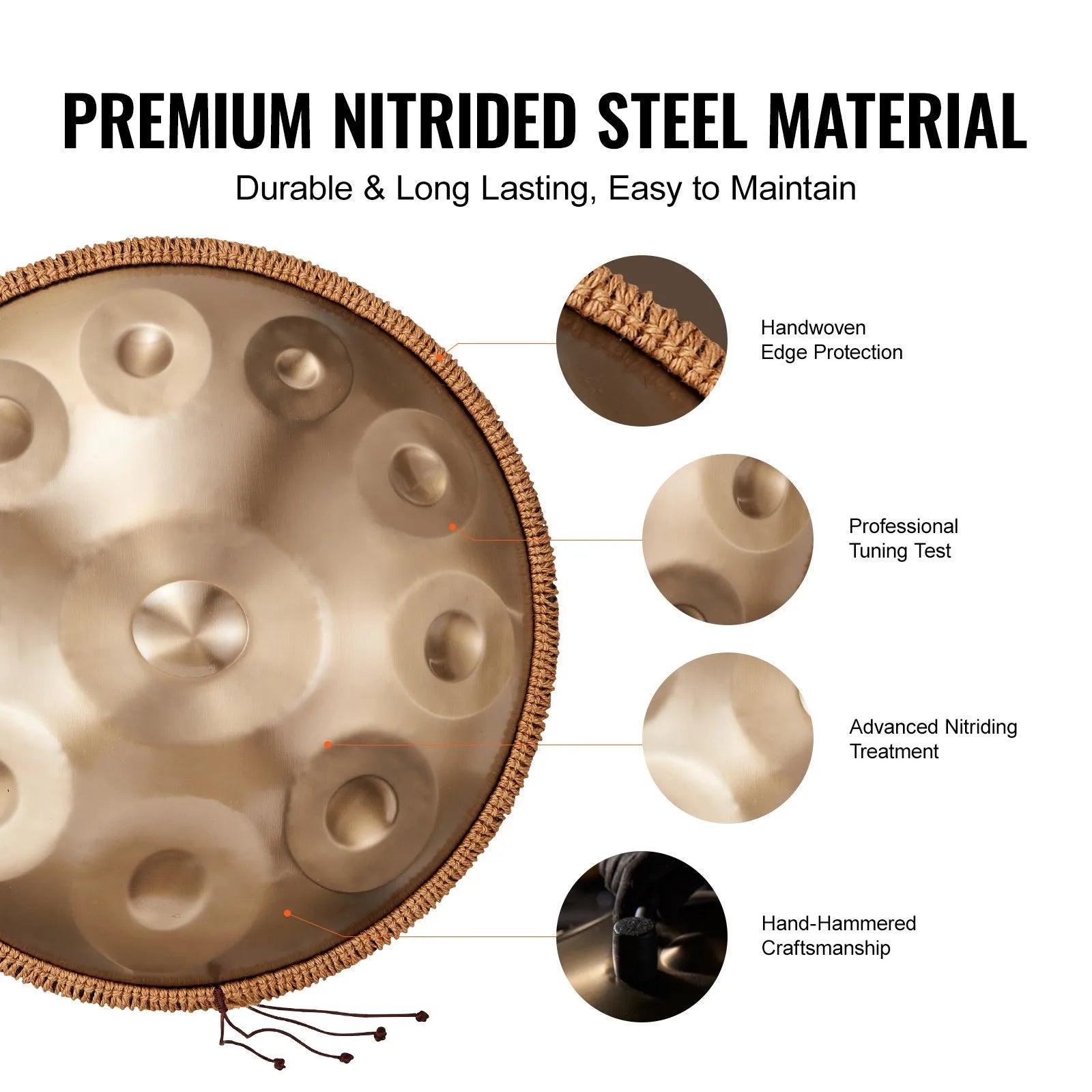 VEVOR Handpan tērauda bungas 55,9 cm ar 10 notīm D minorā ar vālīti