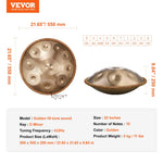 VEVOR Handpan tērauda bungas 55,9 cm ar 10 notīm D minorā ar vālīti