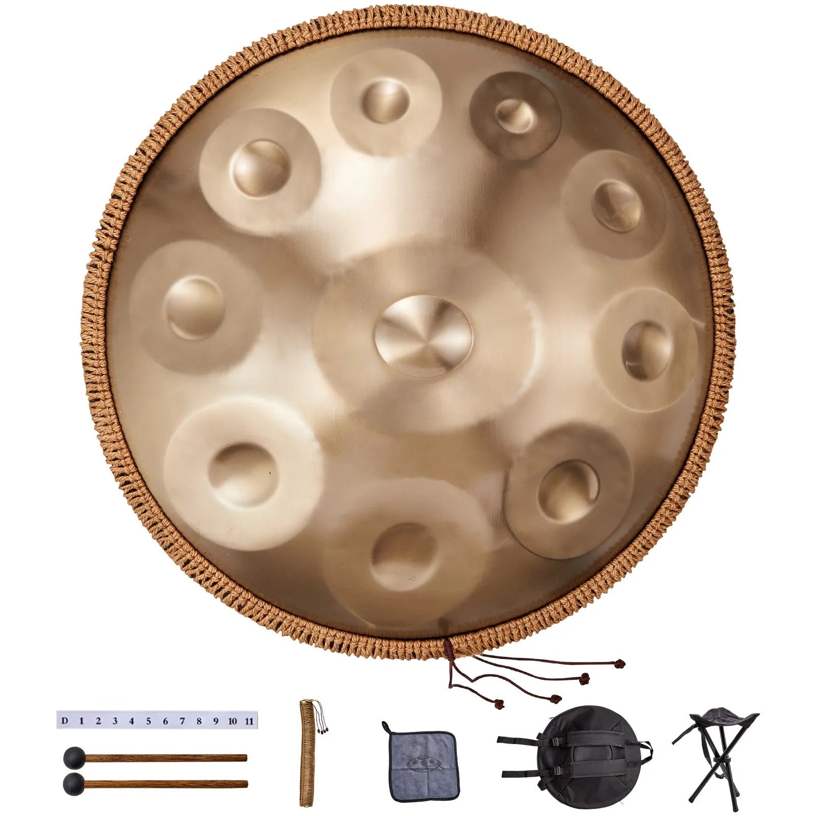 VEVOR Handpan tērauda bungas 55,9 cm ar 10 notīm D minorā ar vālīti