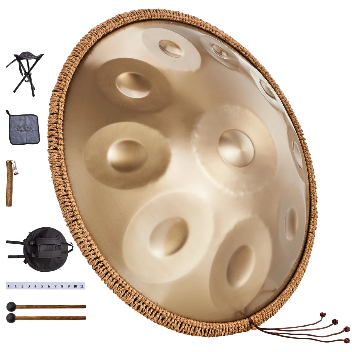 VEVOR Handpan tērauda bungas 55,9 cm ar 10 notīm D minorā ar vālīti