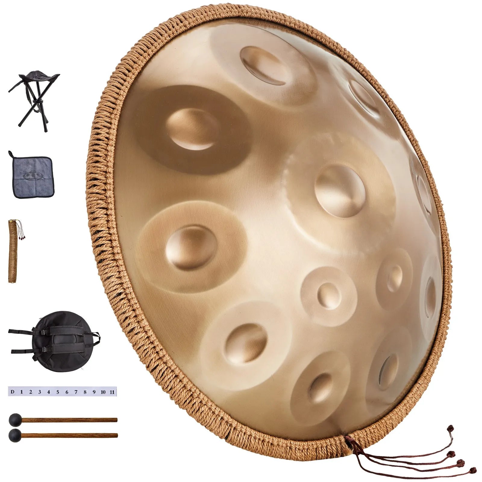 VEVOR Handpan tērauda mēles bungas 55,9 cm 12 notis D minorā ar vālīti