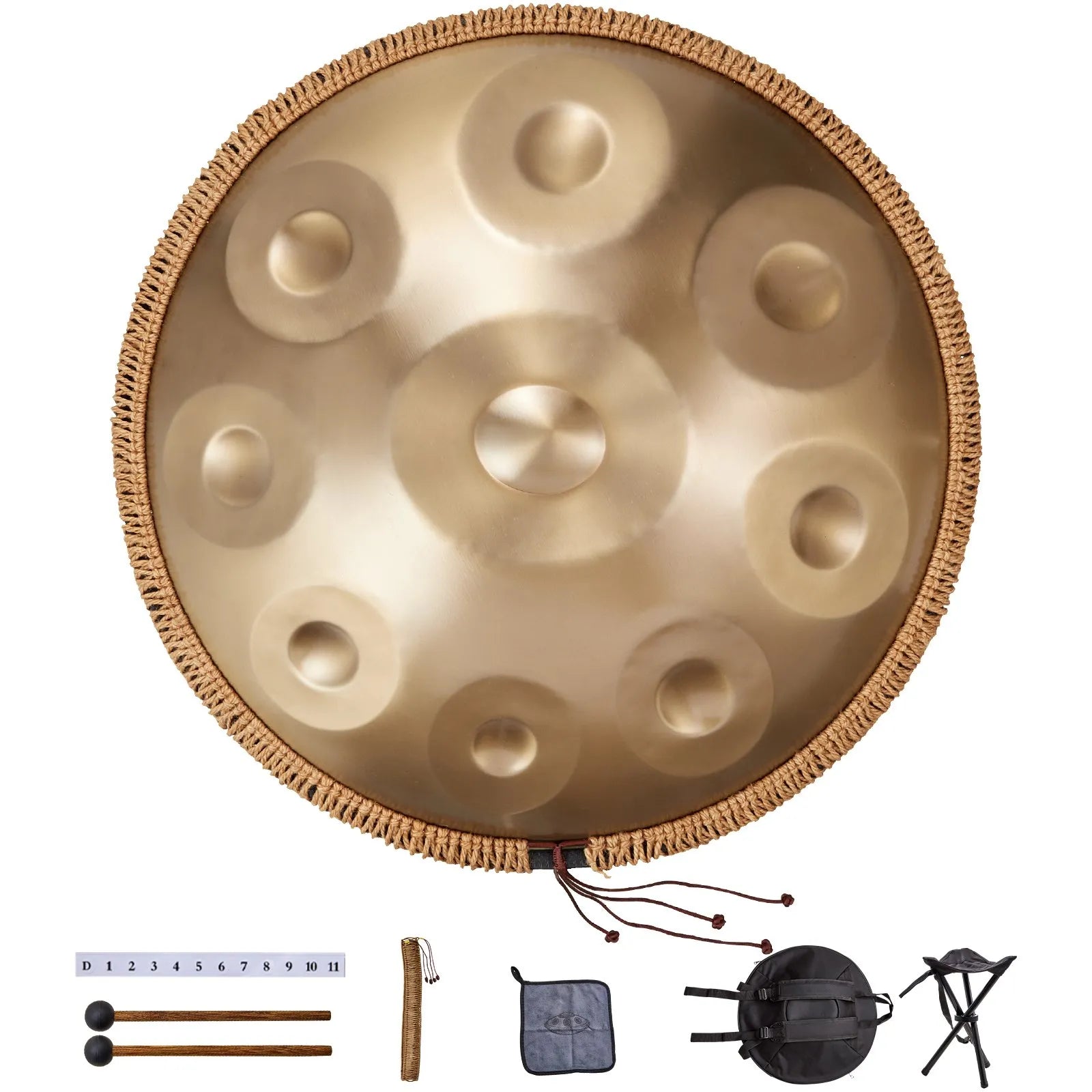 VEVOR Handpan tērauda mēles bungas 55,9 cm ar 9 notīm D minorā ar vālītēm pieaugušajiem