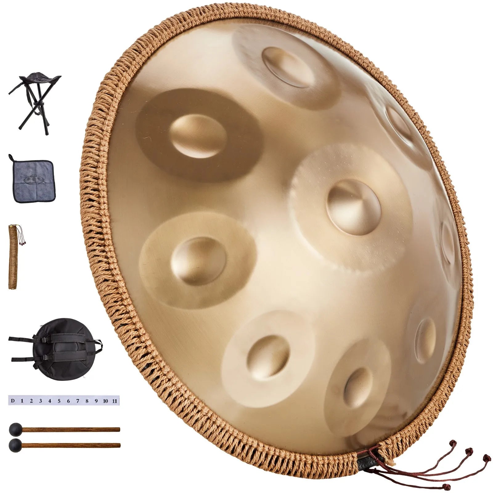 VEVOR Handpan tērauda mēles bungas 55,9 cm ar 9 notīm D minorā ar vālītēm pieaugušajiem