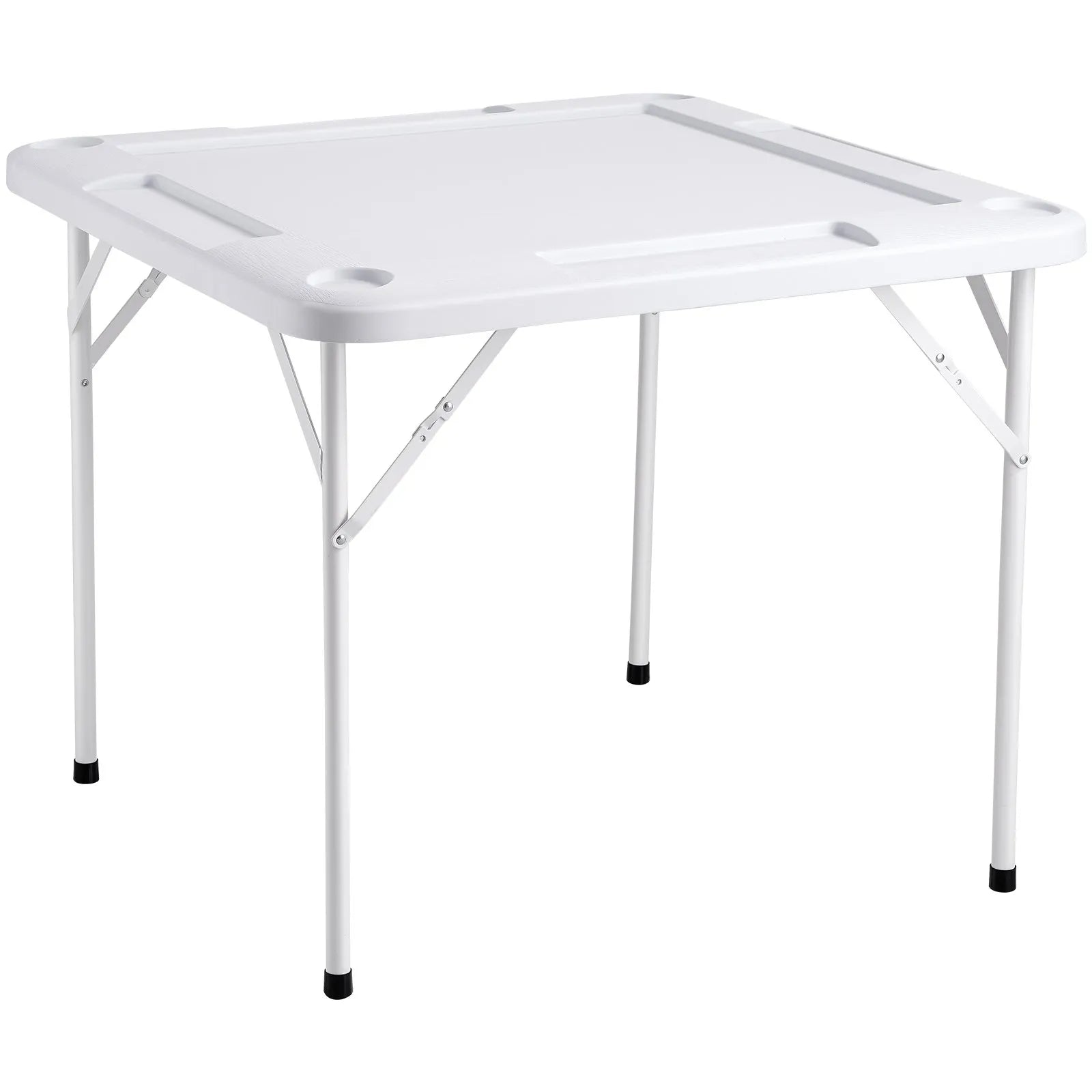VEVOR salokāms kvadrātveida mahjong un kāršu galds 4 spēlētājiem ar 4 glāžu turētājiem un 4 žetonu paplātēm, pārnēsājams domino spēļu galds ar 1 domino komplektu mahjongam, pokeram un puzlēm, 90 × 90 cm, balts