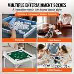 VEVOR salokāms kvadrātveida mahjong un kāršu galds 4 spēlētājiem ar nodilumizturīgu zaļu virsmu, 4 glāžu turētājiem un 4 žetonu paplātēm, pārnēsājams domino spēļu galds mahjongam, pokeram un puzlēm, 90 × 90 cm