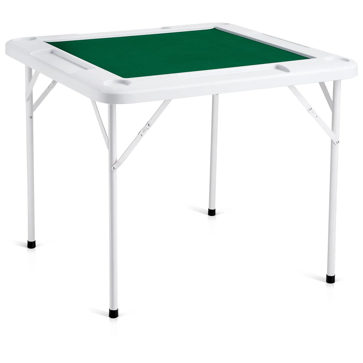VEVOR salokāms kvadrātveida mahjong un kāršu galds 4 spēlētājiem ar nodilumizturīgu zaļu virsmu, 4 glāžu turētājiem un 4 žetonu paplātēm, pārnēsājams domino spēļu galds mahjongam, pokeram un puzlēm, 90 × 90 cm