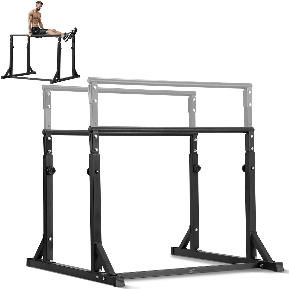 VEVOR paralēlās līdztekas, 363 kg nestspēja, izturīga dipu stacija ar regulējamu augstumu, stabilizēta treniņu konstrukcija atspiešanās un spēka vingrinājumiem, mājas sporta zālei