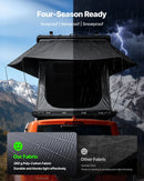 VEVOR jumta telts ar cieto alumīnija apvalku 2–3 personām ar trīskrāsu LED apgaismojumu un biezu matraci, ūdensizturīga un vēja noturīga, piemērota Jeep, SUV un pikapam