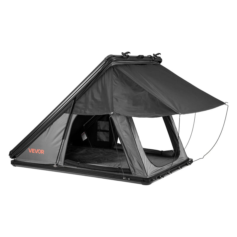VEVOR jumta telts ar cieto alumīnija apvalku 2–3 personām ar trīskrāsu LED apgaismojumu un biezu matraci, ūdensizturīga un vēja noturīga, piemērota Jeep, SUV un pikapam
