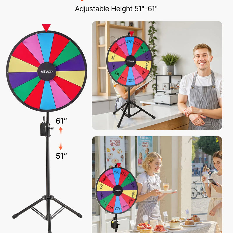 VEVOR Laimes rats 610 mm ar trijkāja statīvu, 14 sektori, 6 krāsas, regulējams augstums, dzēšama virsma un 2 marķieri, piemērots ballītēm, izstādēm un pasākumiem