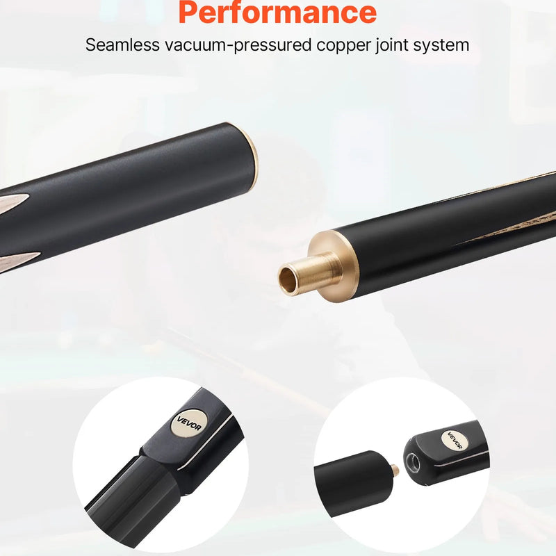 VEVOR snūkera kija 1447,8 mm, dalāma konstrukcija ar pagarinājuma stieni un 9,7 mm ādas uzgali, 538 g profesionāla biljarda kija bāram, mājai un birojam, komplektā koka futrālis