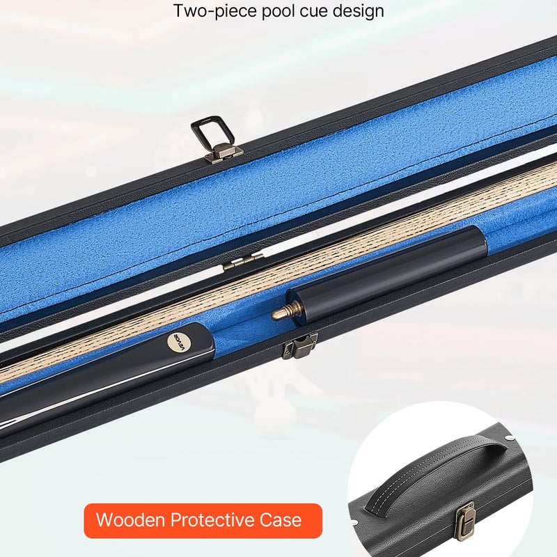 VEVOR snūkera kija 1447,8 mm, dalāma konstrukcija ar pagarinājuma stieni un 9,7 mm ādas uzgali, 538 g profesionāla biljarda kija bāram, mājai un birojam, komplektā koka futrālis