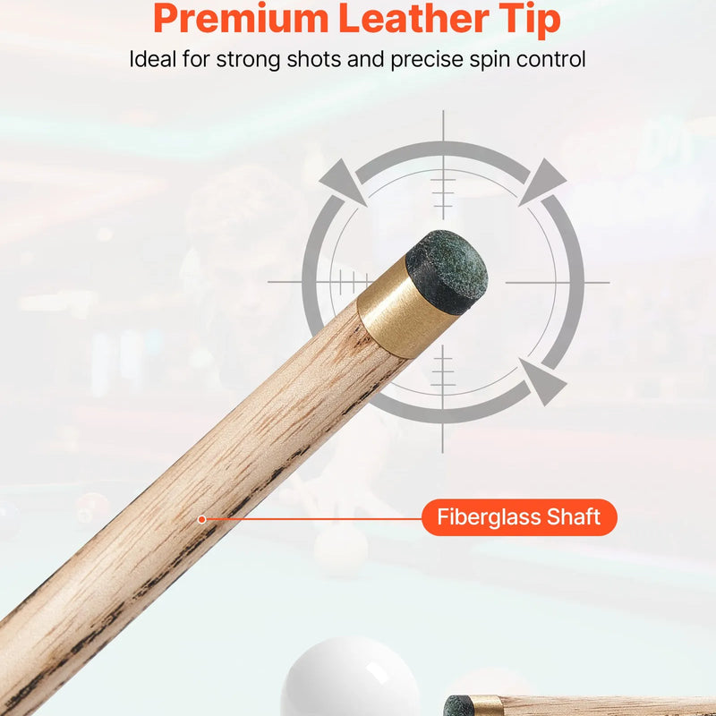 VEVOR snūkera kija 1447,8 mm, dalāma konstrukcija ar pagarinājuma stieni un 9,5 mm ādas uzgali, 538 g profesionāla biljarda kija bāram, mājai un birojam, komplektā alumīnija futrālis