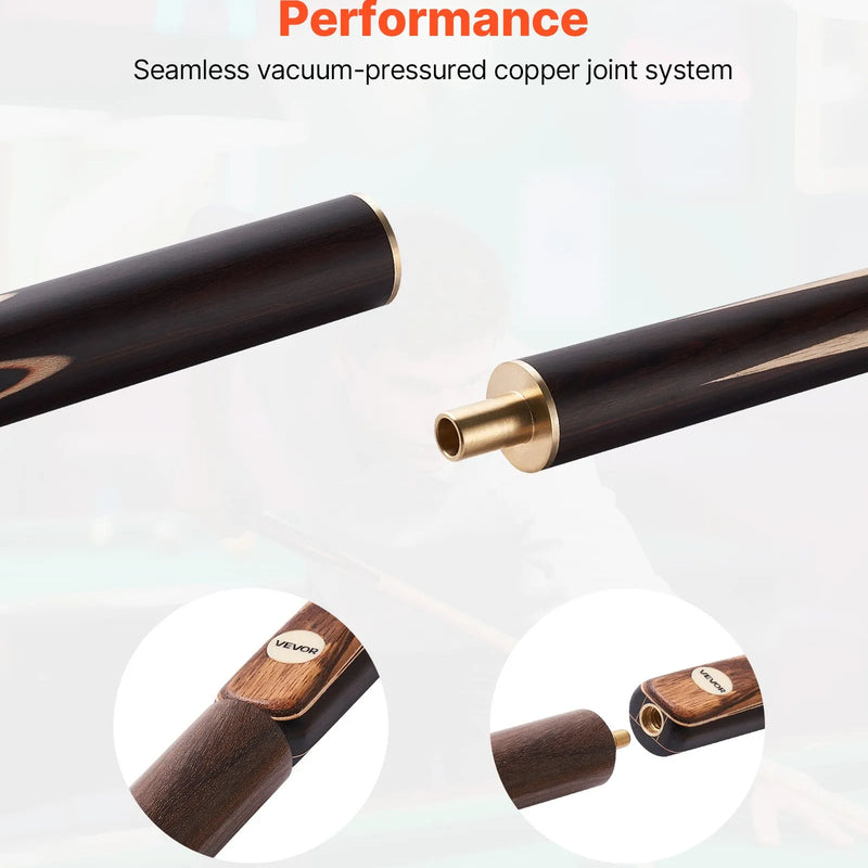 VEVOR snūkera kija 1447,8 mm, dalāma konstrukcija ar pagarinājuma stieni un 9,5 mm ādas uzgali, 538 g profesionāla biljarda kija bāram, mājai un birojam, komplektā alumīnija futrālis