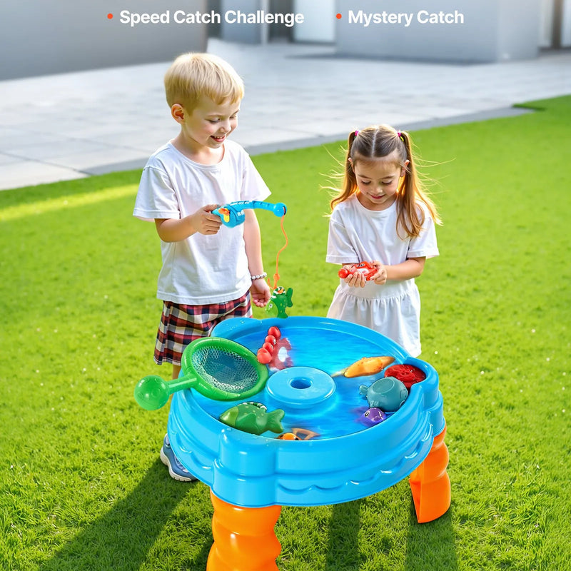 VEVOR ūdens galds mazuļiem, bērnu sensorais aktivitāšu galds Fish 'n Splash ūdens rotaļu komplekts ar 9 piederumiem, vasaras ūdens aktivitāšu galds ar makšķerēšanas spēli bērniem no 3+ gadiem