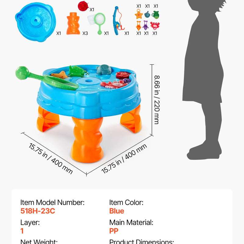VEVOR ūdens galds mazuļiem, bērnu sensorais aktivitāšu galds Fish 'n Splash ūdens rotaļu komplekts ar 9 piederumiem, vasaras ūdens aktivitāšu galds ar makšķerēšanas spēli bērniem no 3+ gadiem