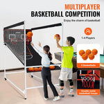 VEVOR arkādes basketbola spēle ar aizsargkarkasu 2 spēlētājiem, iekštelpu dubultais basketbola grozu komplekts ar 5 bumbām, 8 spēļu režīmiem, elektronisku rezultātu tablo un bumbas pumpi, melnbalta