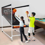 VEVOR arkādes basketbola spēle ar aizsargkarkasu 2 spēlētājiem, iekštelpu dubultais basketbola grozu komplekts ar 5 bumbām, 8 spēļu režīmiem, elektronisku rezultātu tablo un bumbas pumpi, melnbalta