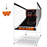 VEVOR arkādes basketbola spēle ar aizsargkarkasu 2 spēlētājiem, iekštelpu dubultais basketbola grozu komplekts ar 5 bumbām, 8 spēļu režīmiem, elektronisku rezultātu tablo un bumbas pumpi, melnbalta