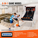 VEVOR salokāma basketbola arkādes spēle 2 spēlētājiem ar 5 bumbām, 8 spēļu režīmiem, elektronisku rezultātu tablo un bumbas pumpi bērniem un pieaugušajiem, melnbalta