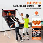 VEVOR salokāma basketbola arkādes spēle 2 spēlētājiem ar 5 bumbām, 8 spēļu režīmiem, elektronisku rezultātu tablo un bumbas pumpi bērniem un pieaugušajiem, melnbalta