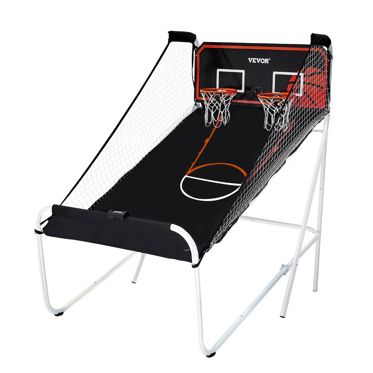VEVOR salokāma basketbola arkādes spēle 2 spēlētājiem ar 5 bumbām, 8 spēļu režīmiem, elektronisku rezultātu tablo un bumbas pumpi bērniem un pieaugušajiem, melnbalta