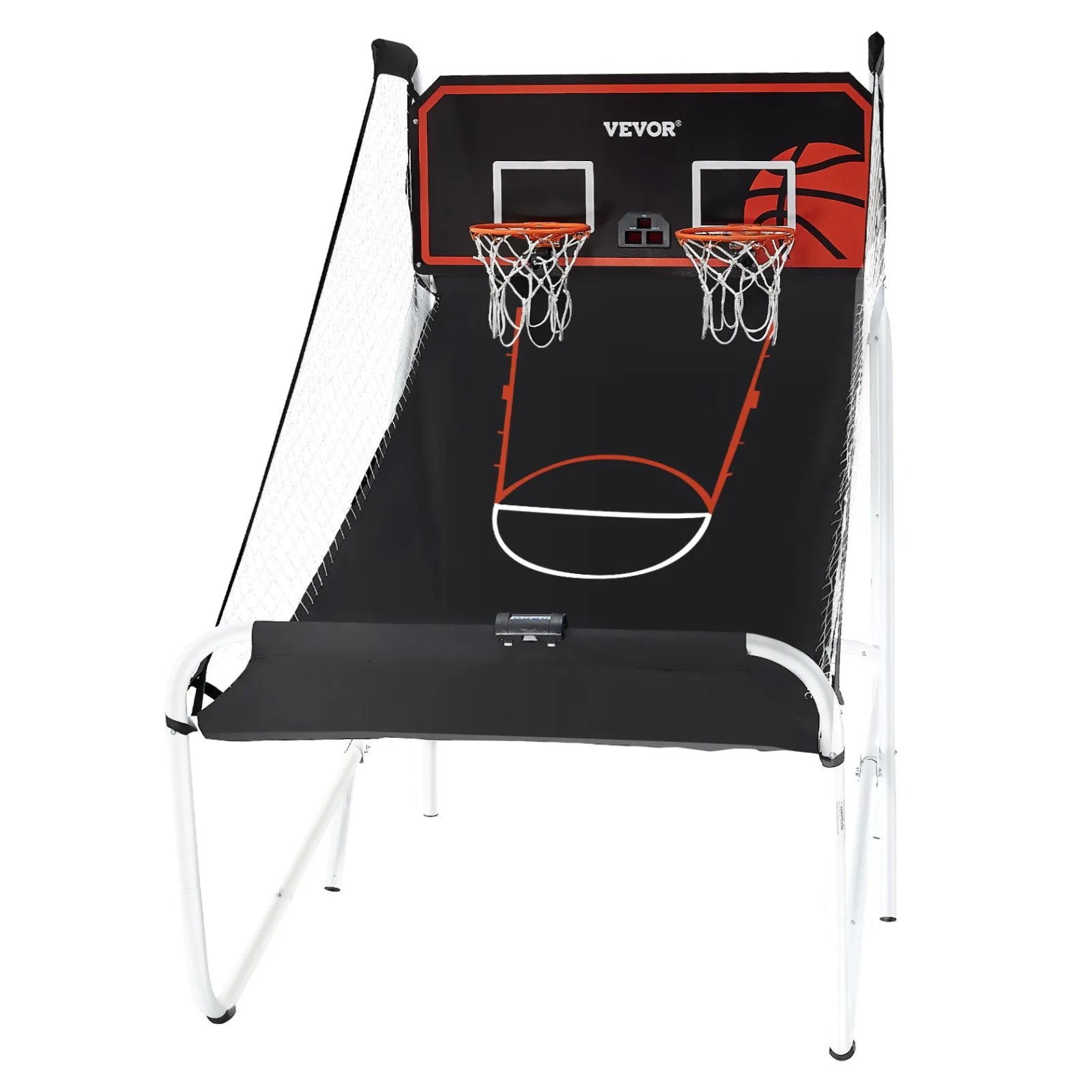VEVOR salokāma basketbola arkādes spēle 2 spēlētājiem ar 5 bumbām, 8 spēļu režīmiem, elektronisku rezultātu tablo un bumbas pumpi bērniem un pieaugušajiem, melnbalta