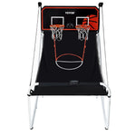 VEVOR salokāma basketbola arkādes spēle 2 spēlētājiem ar 5 bumbām, 8 spēļu režīmiem, elektronisku rezultātu tablo un bumbas pumpi bērniem un pieaugušajiem, melnbalta